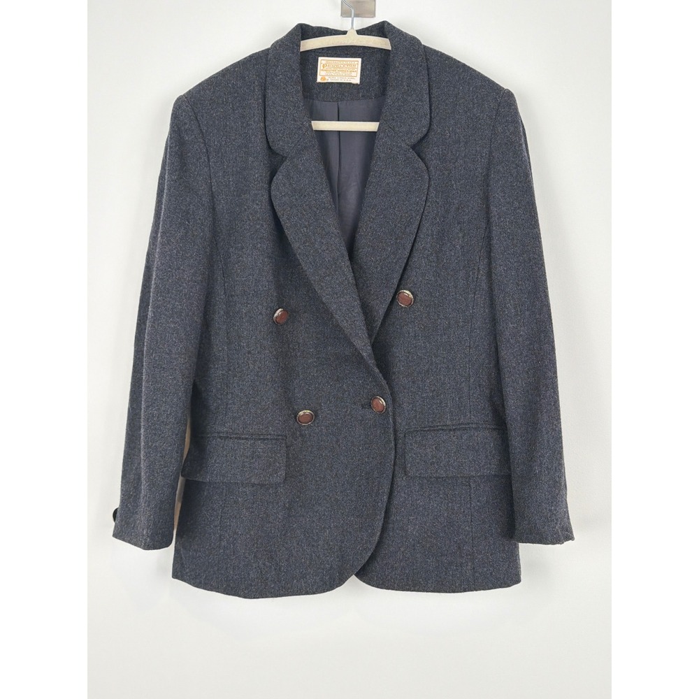 Pendleton Blazer Women's 6 Grey Double Breasted Wool Vintage USA Made Academia